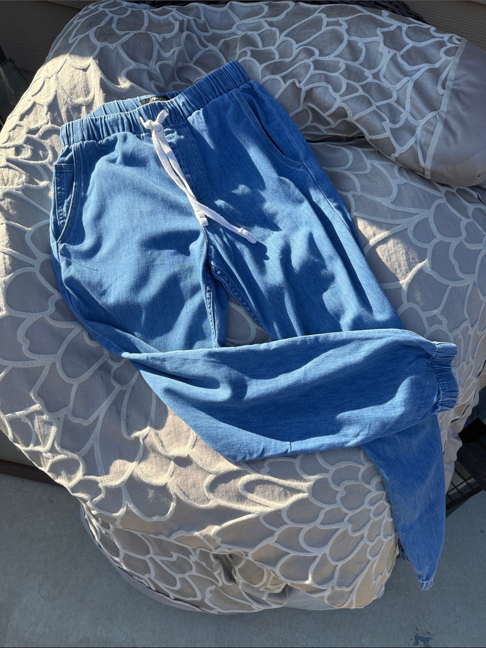 7 For All Mankind "New" Light Blue Denim Jogger with White Drawstring